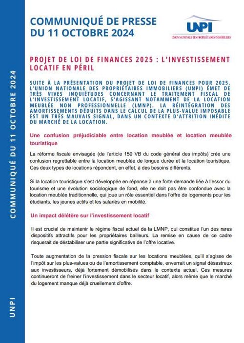 Projet de loi de finances 2025 : l'investissement locatif en p&eacute;ril !
